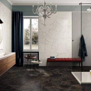 Benvenuto marble fine veined polished 120x60cm & Benvenuto marble black matt finish porcelain 120x60cm