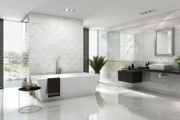 Capri White Marble Gloss Decor 90x30cm, Capri White Marble Gloss 90x30cm & Capri White Marble Gloss Floor Tile 75x75cm